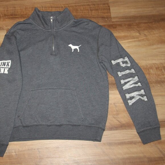 PINK * Victoria's Secret Gray Size SMALL Half Zip Mock Neck Sweatshirt - Picture 3 of 8